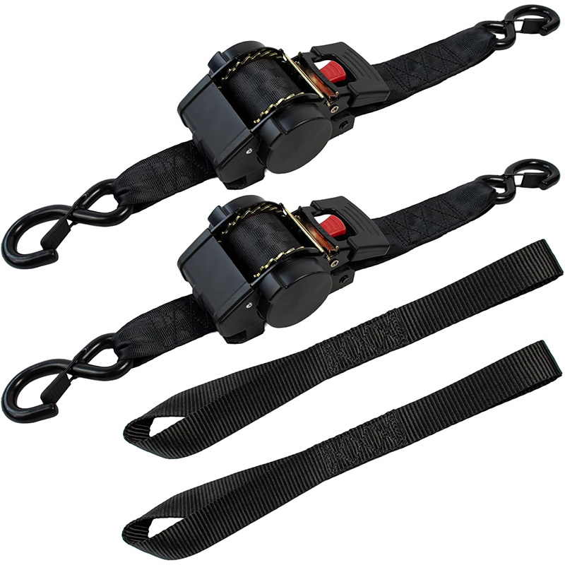 retractable ratchet straps tie down with S hook 2” x 10' x 3500 LBS retractable ratchet straps with S hook